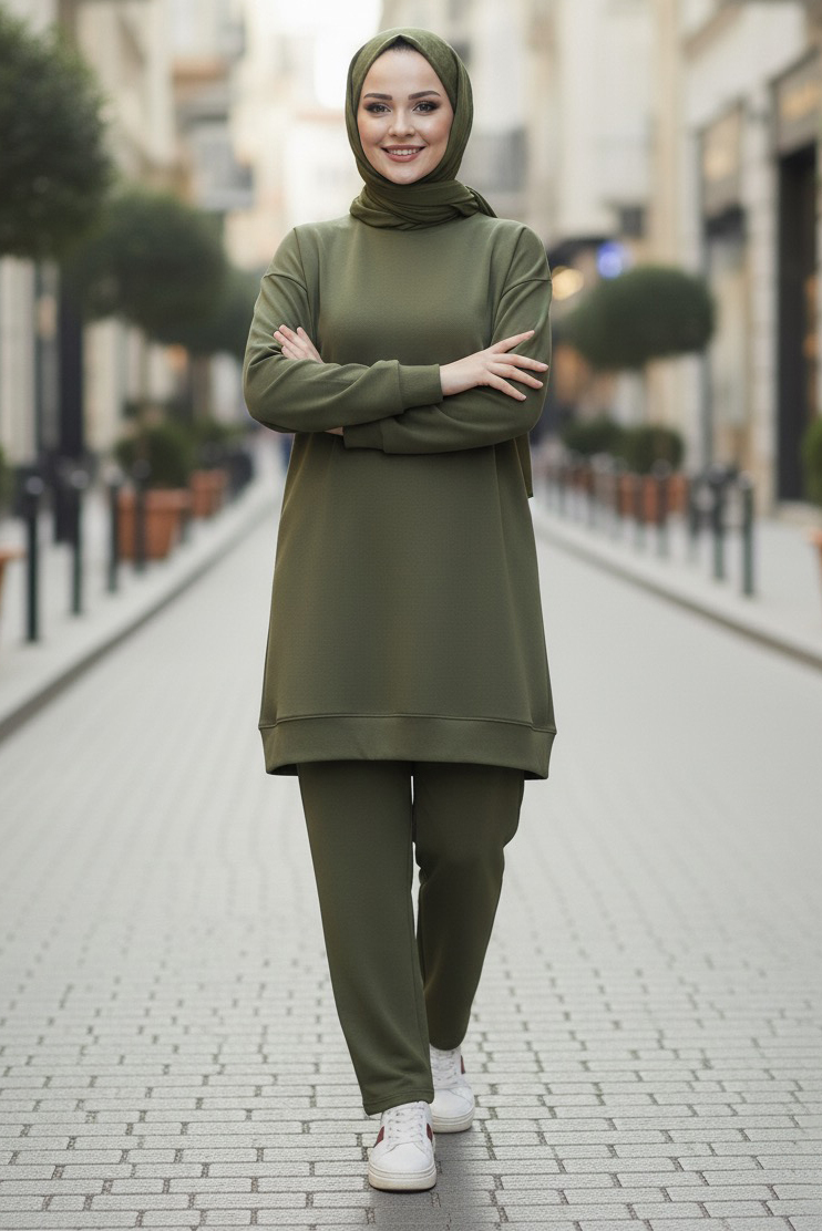 Tunik Pantolon Modal İkİli Takım  - 28004-HAKI