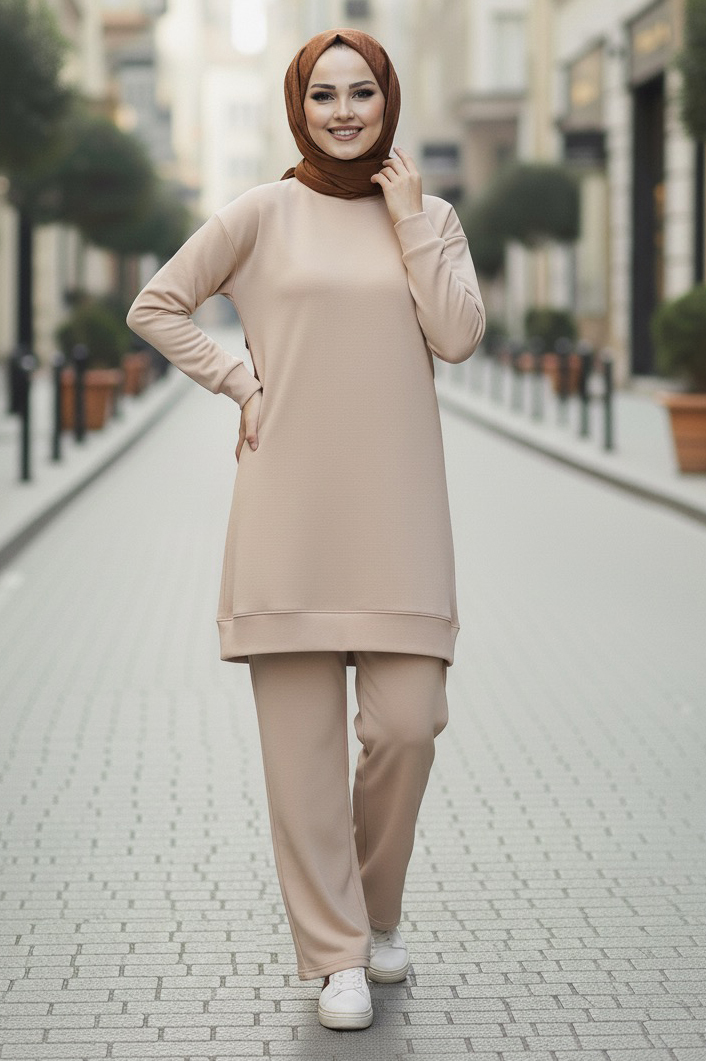 Tunik Pantolon Modal İkİli Takım  - 28004-KREM
