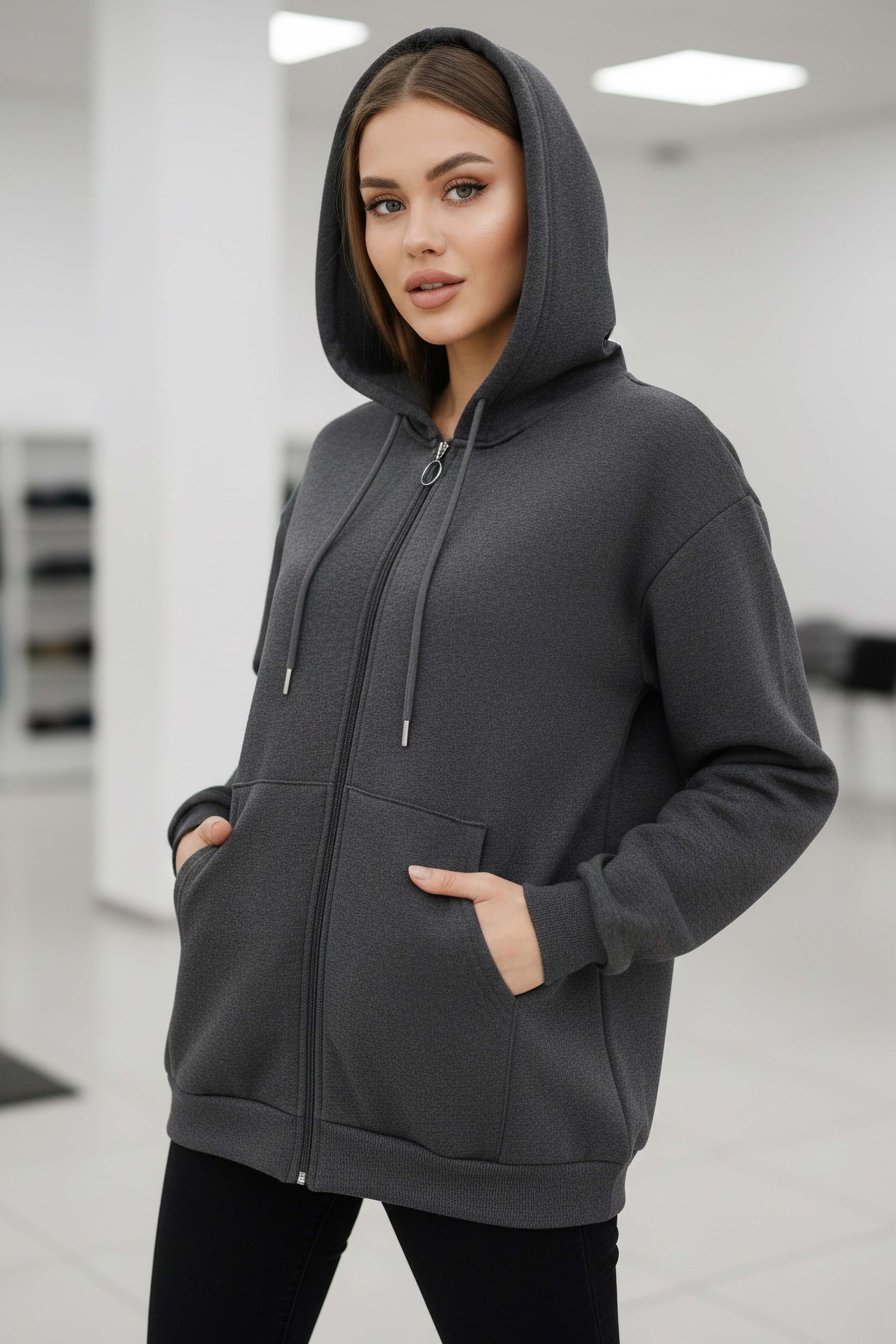 Üç İplik Şardonlu Sweat  - 2059-FUME