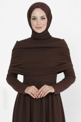 Üstü Şal Detaylı Elbise - 27282-KAHVE - TOFİSA (1)