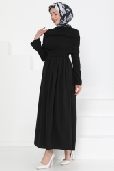 Üstü Şal Detaylı Elbise Siyah - 27282 - TOFİSA (1)