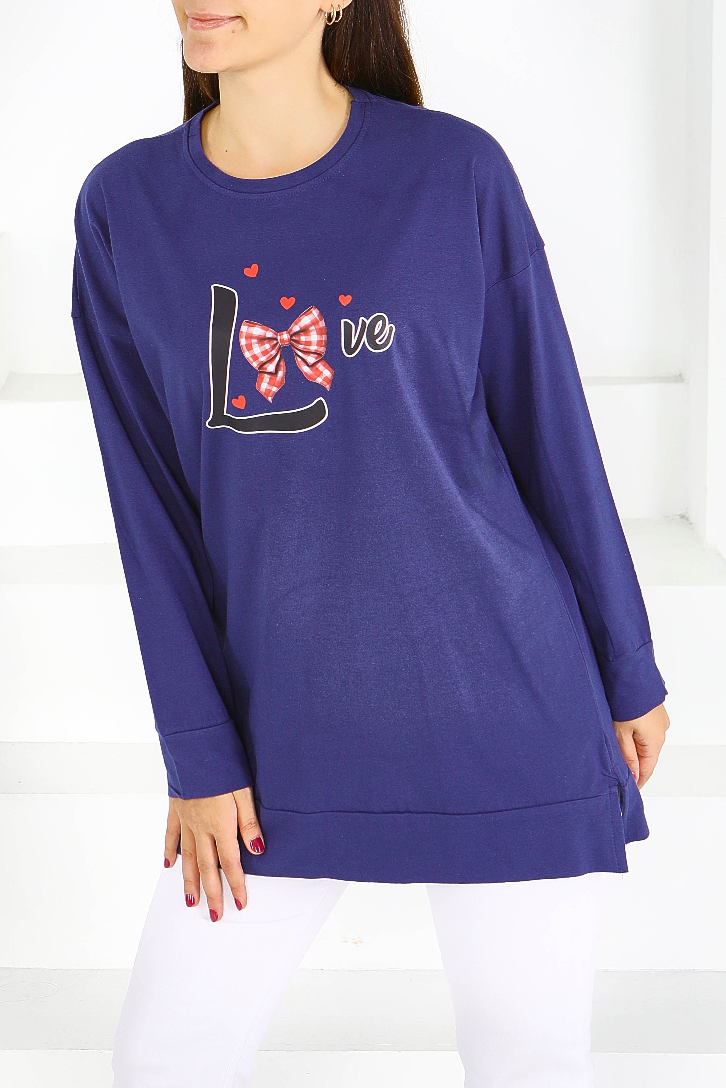 Uzun Kollu Baskılı Tunik - 27581 - 2