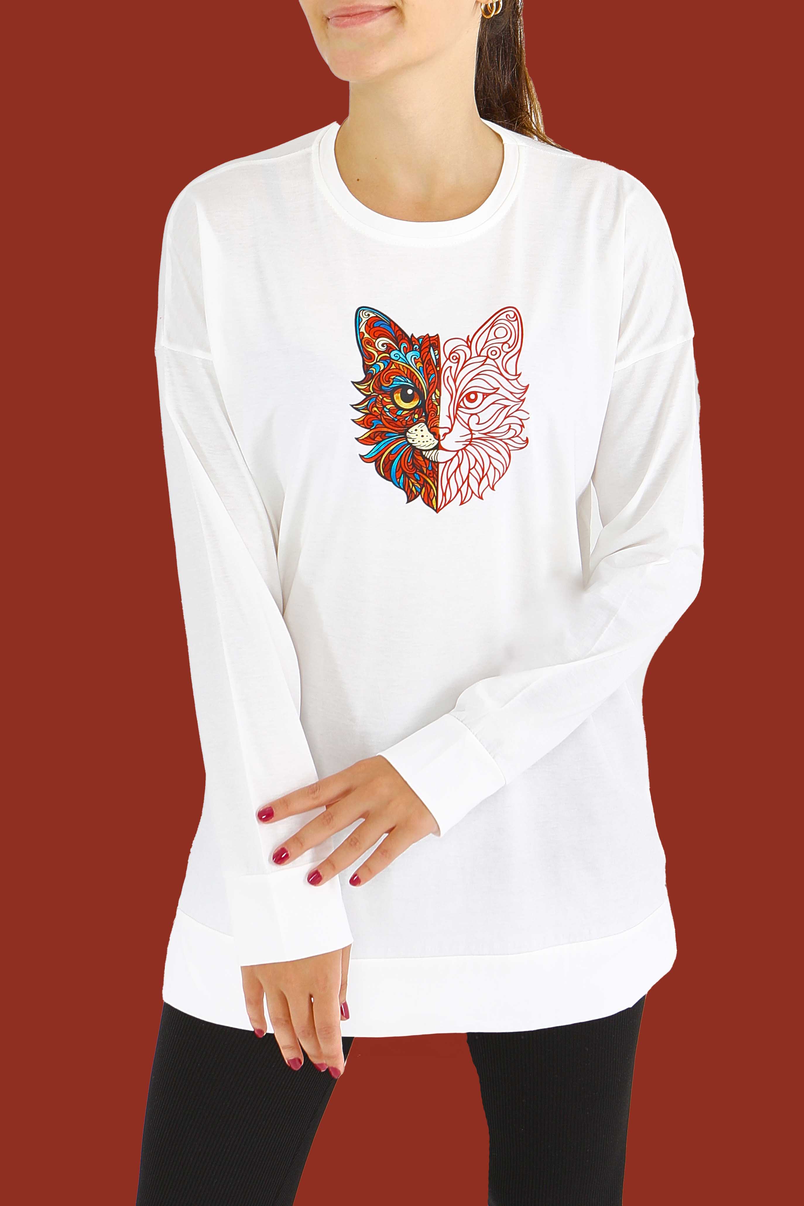 Uzun Kollu Baskılı Tunik - 27586 
