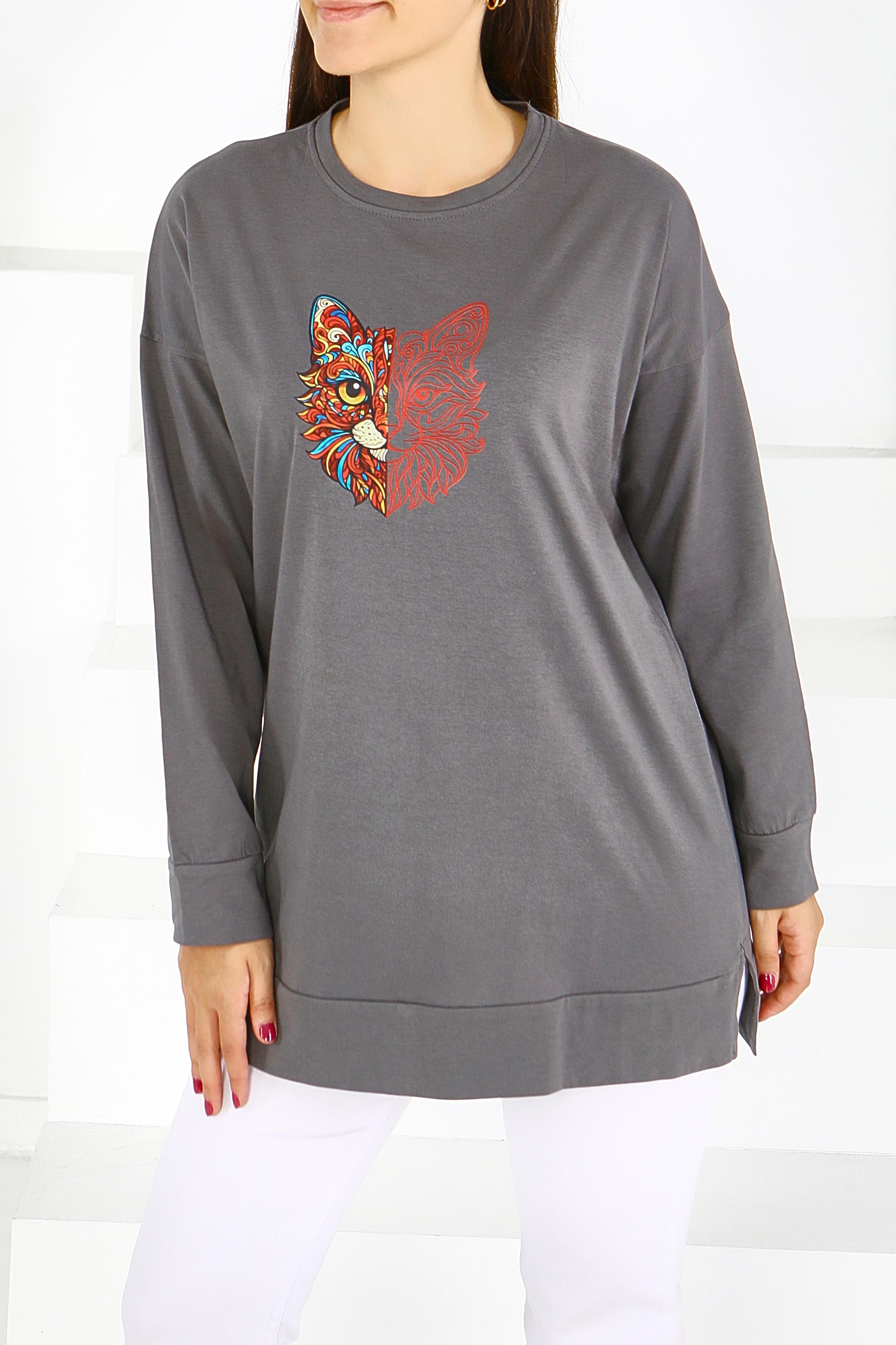 Uzun Kollu Baskılı Tunik - 27586 