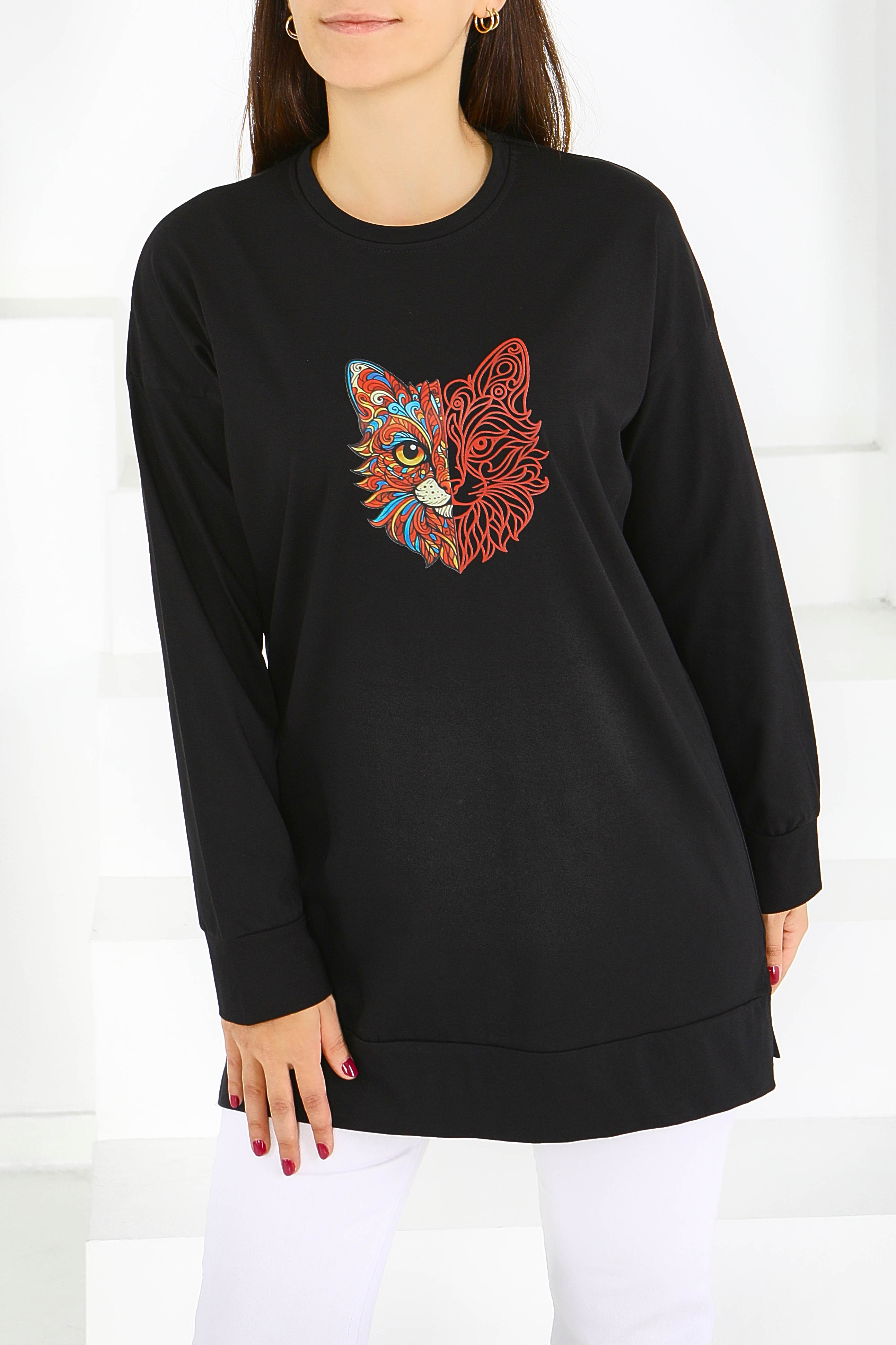Uzun Kollu Baskılı Tunik - 27586 