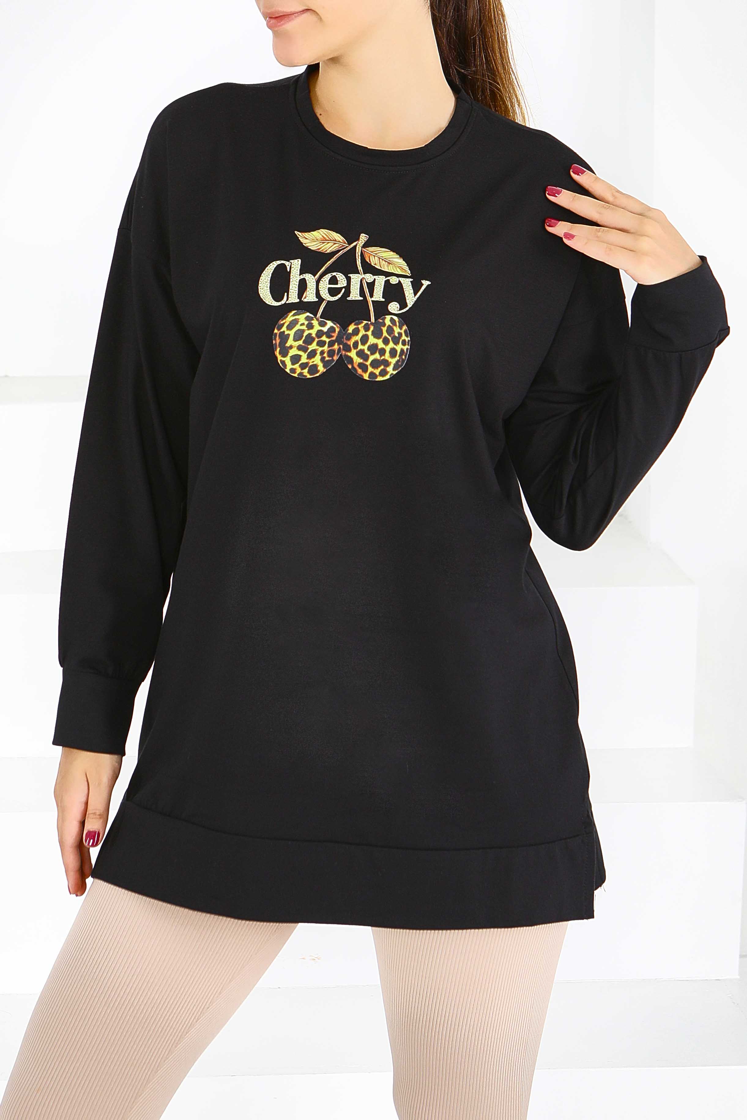Uzun Kollu Baskılı Tunik - 27587 - 2