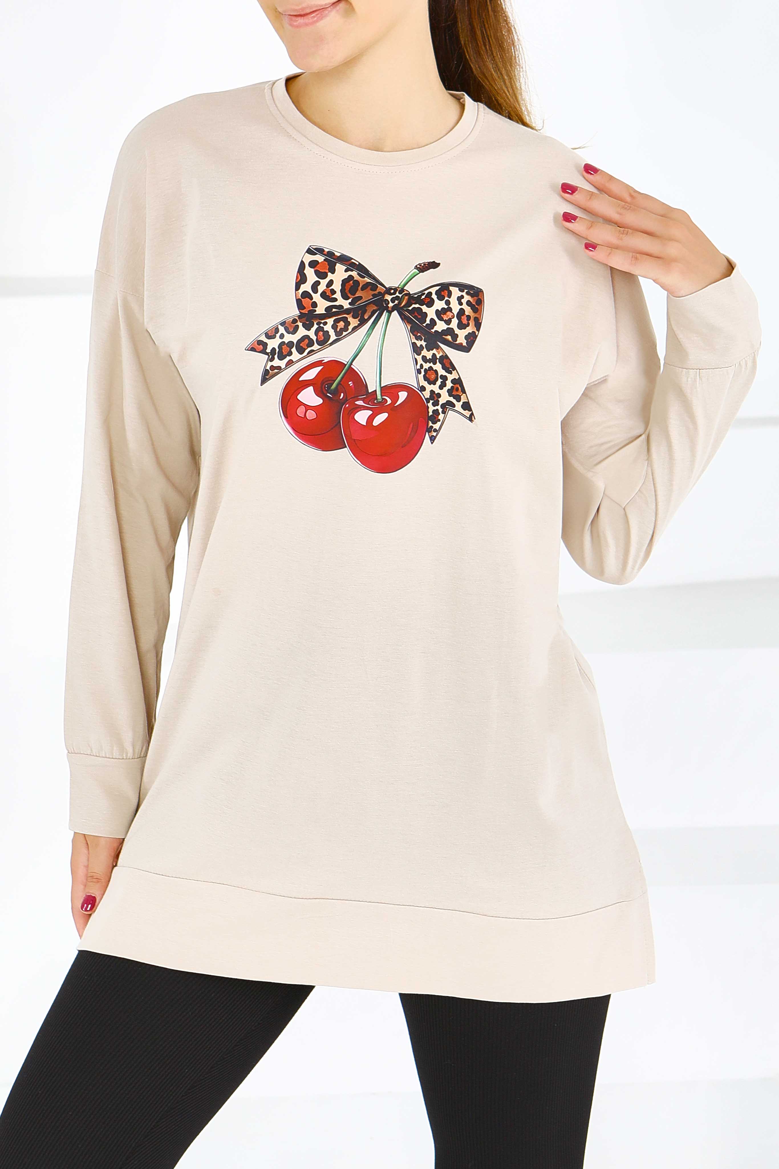 Uzun Kollu Baskılı Tunik - 27588 