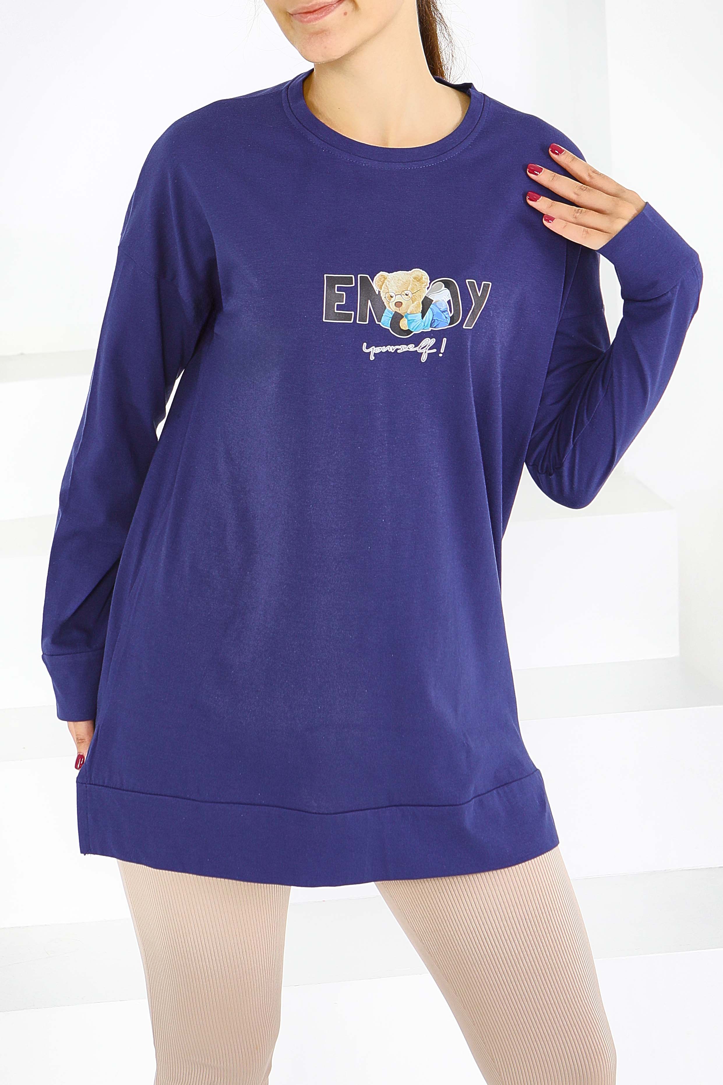 Uzun Kollu Baskılı Tunik - 27589 