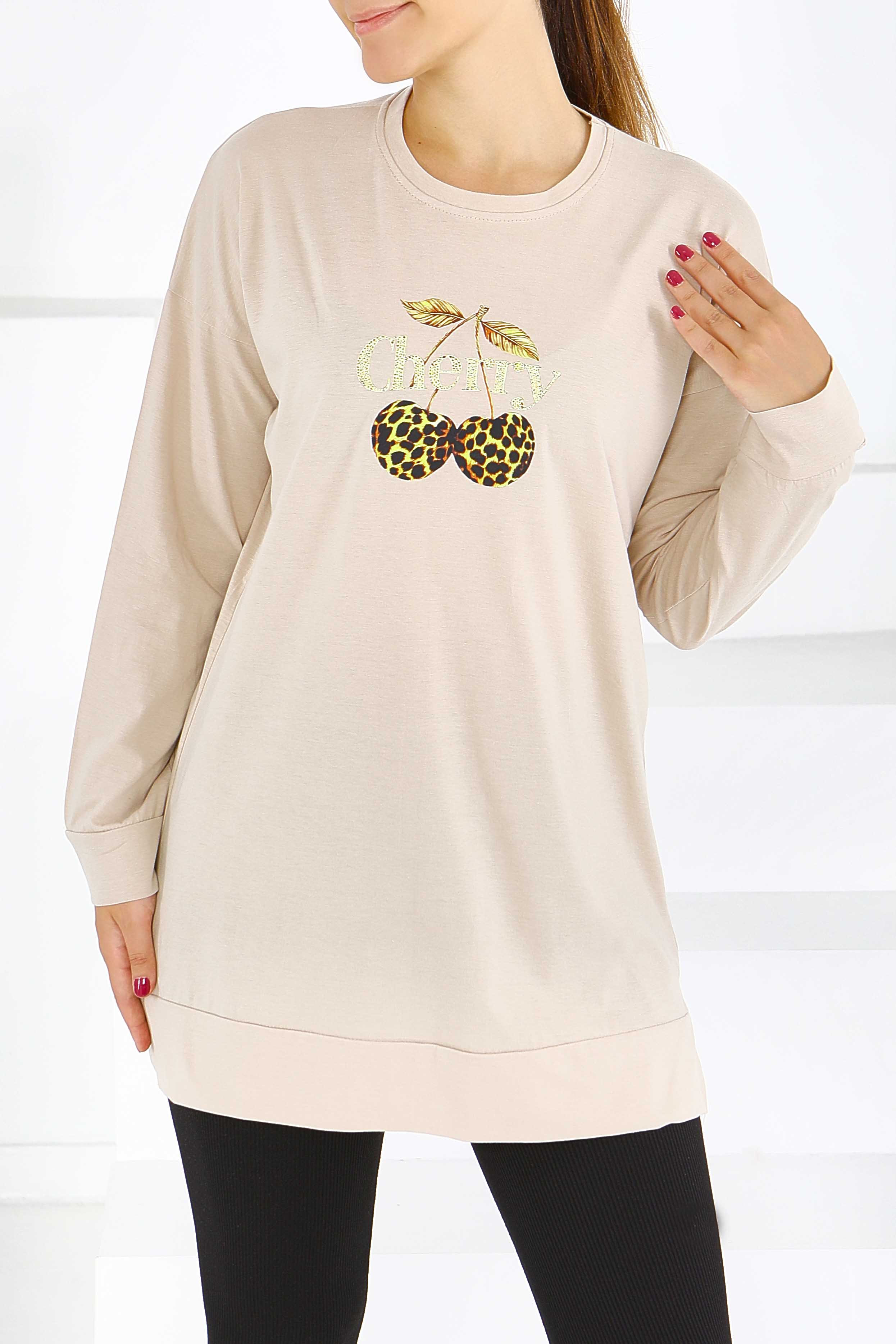 Uzun Kollu Baskılı Tunik - 27587 