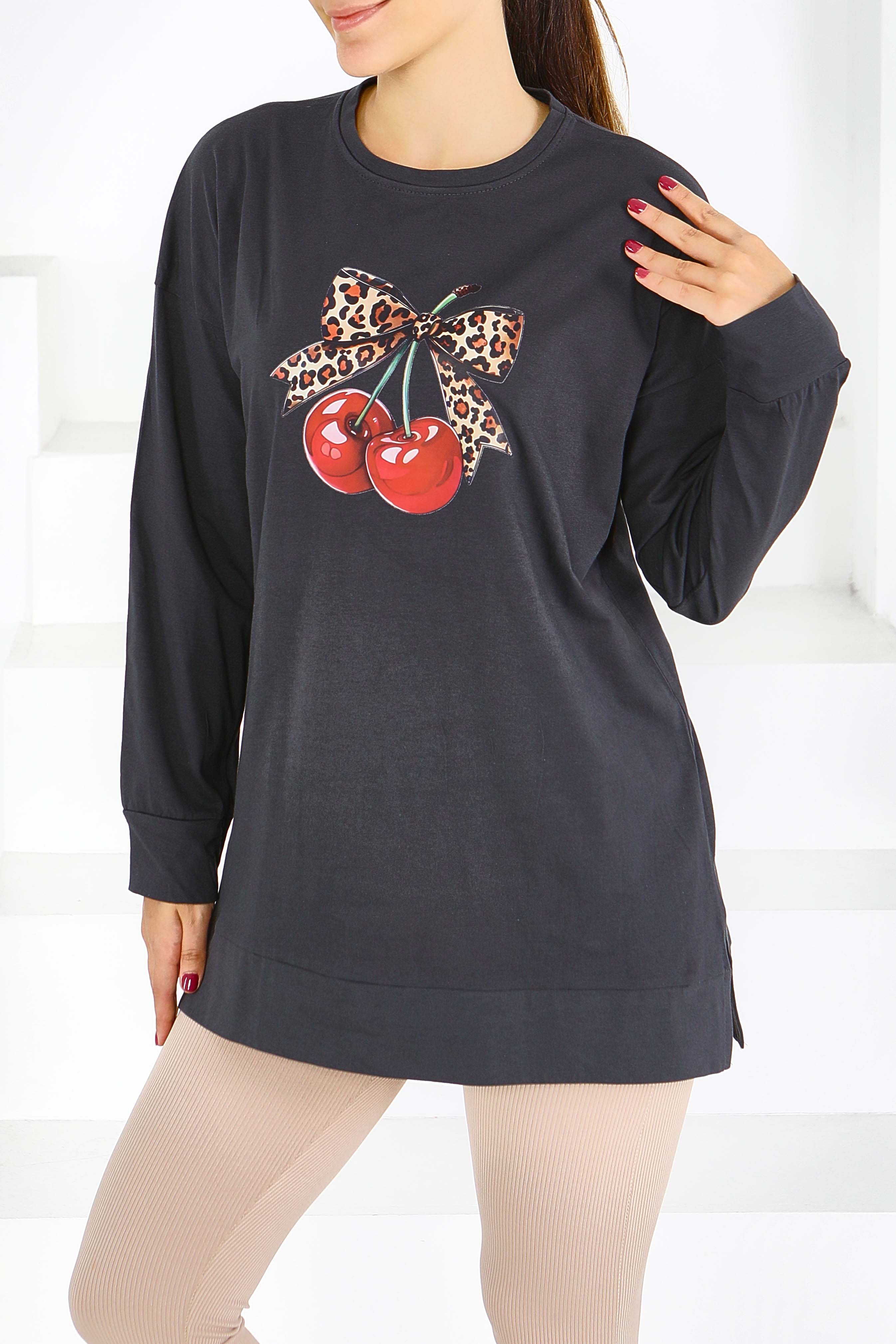 Uzun Kollu Baskılı Tunik - 27588 