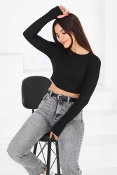Uzun Kollu Kaşkorse Crop - 27817-SIYAH - TOFİSA