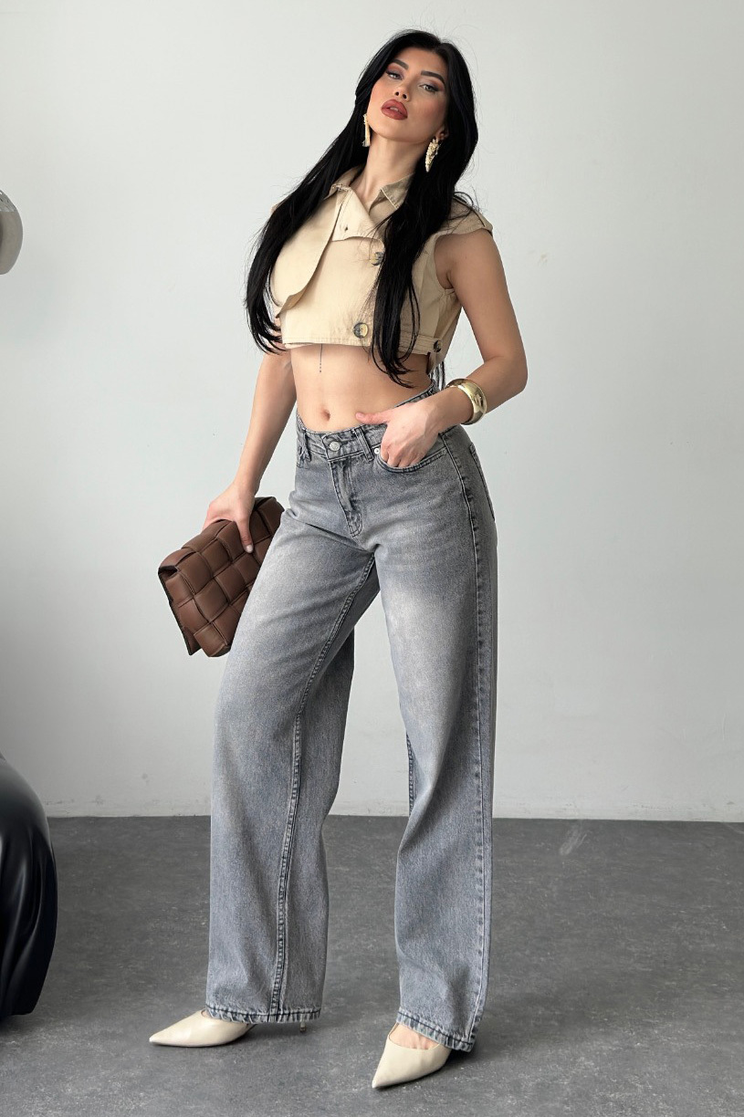 Wide Leg Palazzo Kot Pantolon  - 28278-GRI