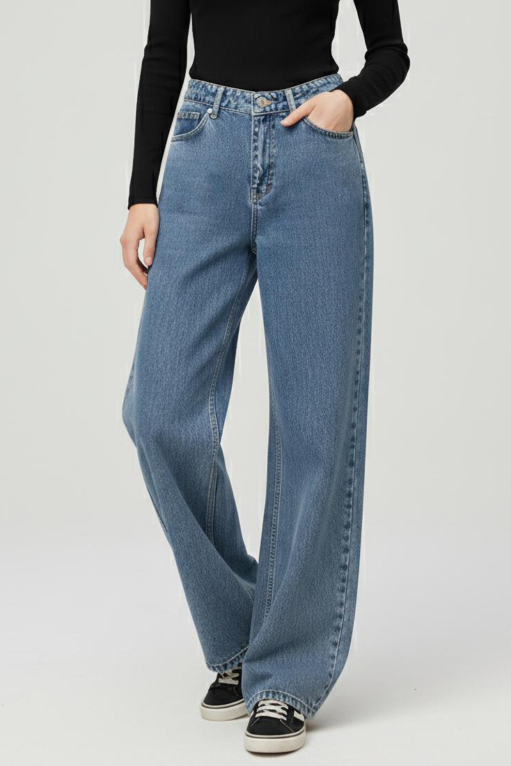Wide Leg Palazzo Kot Pantolon  - 28279-BUZ-MAVI