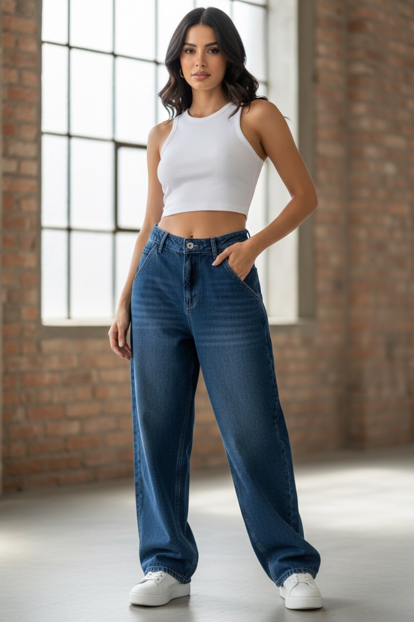 Yan Cepli Baggy Pantolon  - 27359-KOYU-MAVI