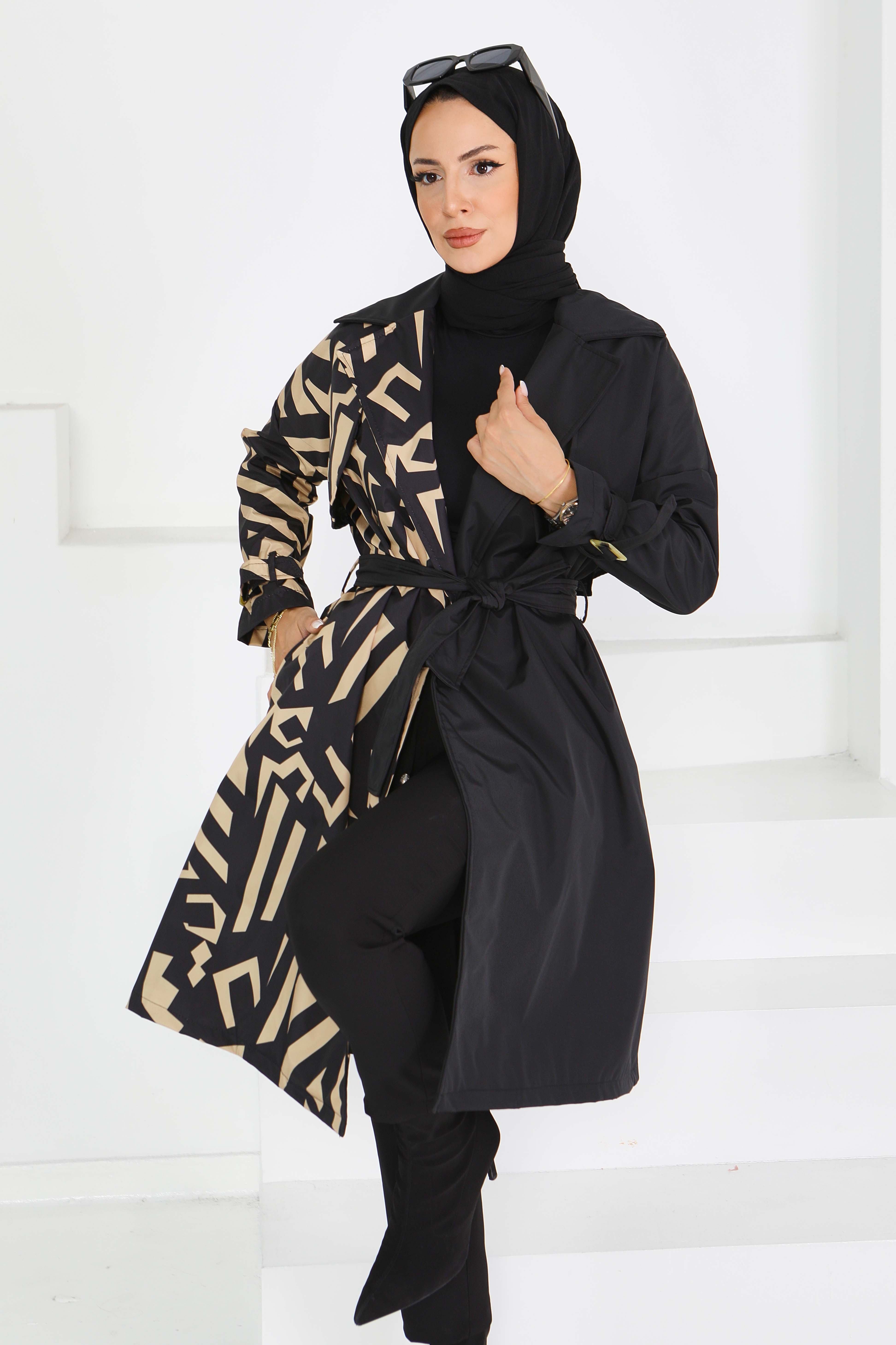 Zebra Desen Kuşaklı Trençkot - 27600